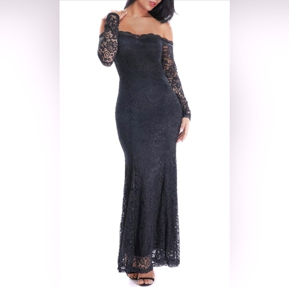Floral Lace Long Sleeve Off Shoulder Mermaid Dress, NWOT - Picture 1 of 5